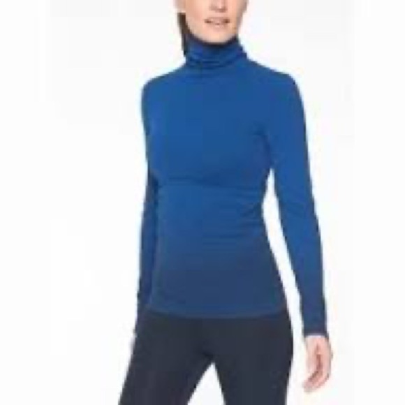 Athleta navy blue Flurry base layer turtleneck rib knit Thumbholes compression - Picture 1 of 8